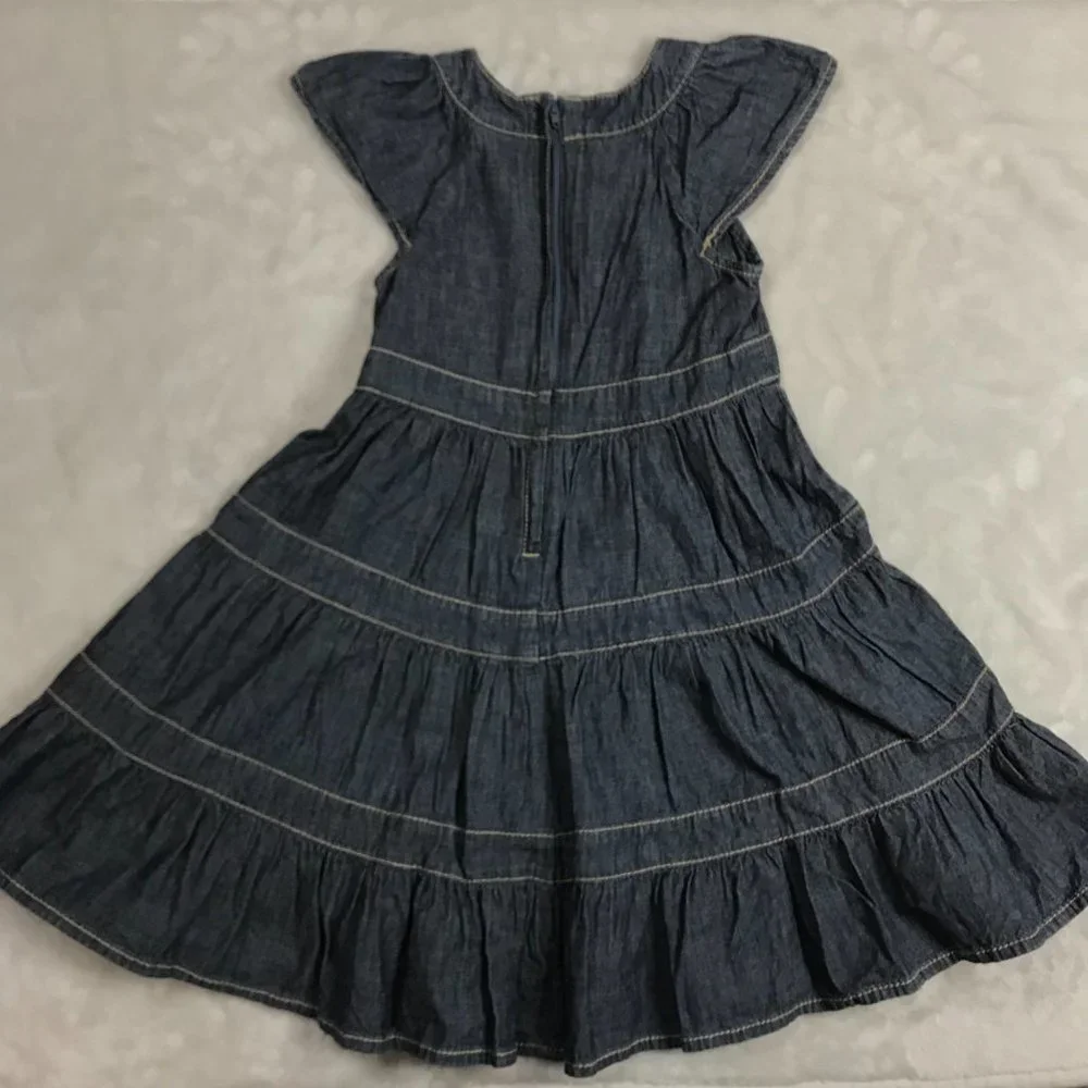 Gymboree Floral Embroidered Denim Tiered Maxi Dress‎ 100% Cotton Zipper Girls 5